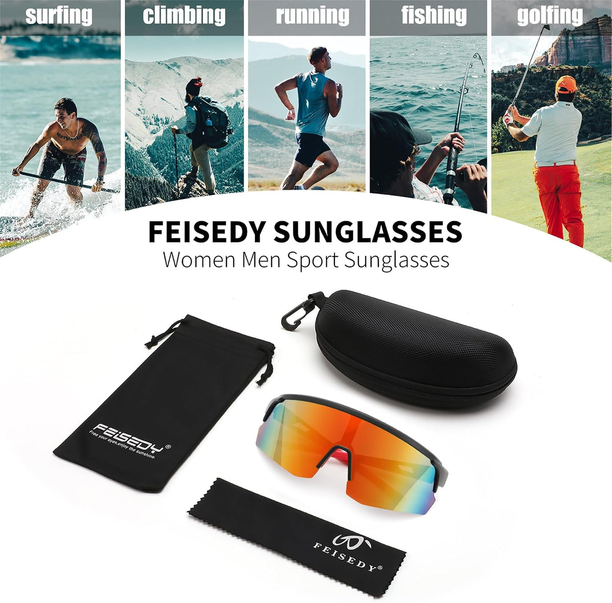 ÉÌƷͼƬ 6 | B0CSDCDBR7 | FEISEDY Cycling Sunglasses for Men Women, Sports Glasses for Youth Running Baseball Shades UV400 Protection B0108