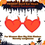 ÉÌƷͼƬ 5 | B0CGZTNXKY | FEISEDY Sunglasses Women Men, Halloween Party Disco Trendy Love Sun Glasses, Rimless Heart Devil Ear Frame B0054