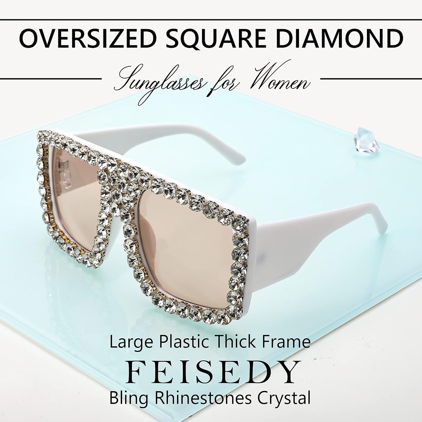 商品图片 25 | B09YHJ846J | FEISEDY Square Diamond Sunglasses for Women Retro Fashion Shiny Rhinestone Sun Glasses B2916