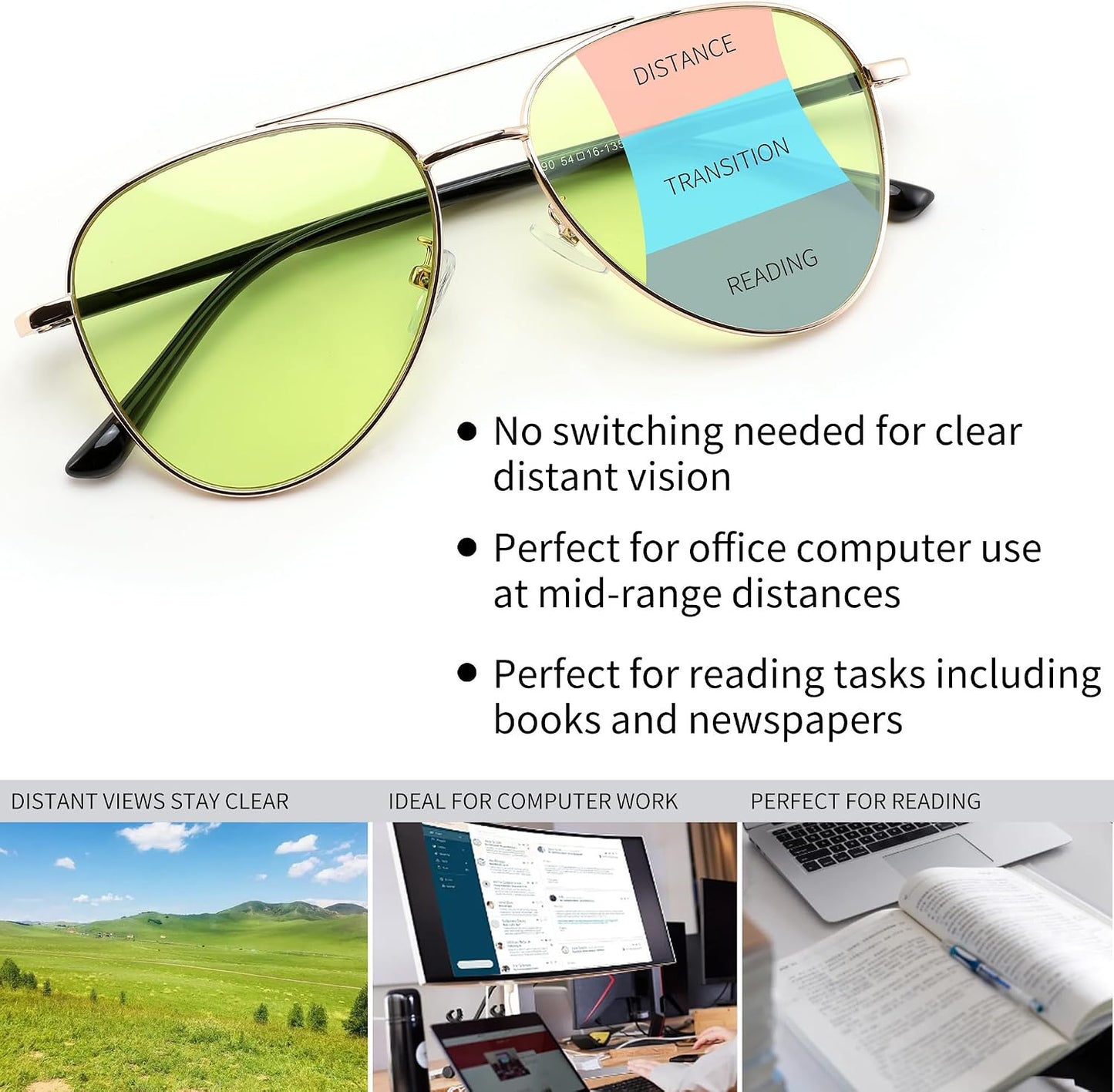 商品图片 2 | B0GJYYQGWC | FEISEDY Photochromic Progressive Multifocal Aviator Reading Glasses B0396