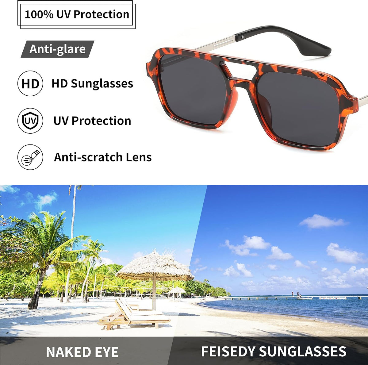 ÉÌƷͼƬ 15 | B0925V3NP4 | FEISEDY Vintage Square 70s Flat Aviator Sunglasses Women Men Metal Design Shades B2752