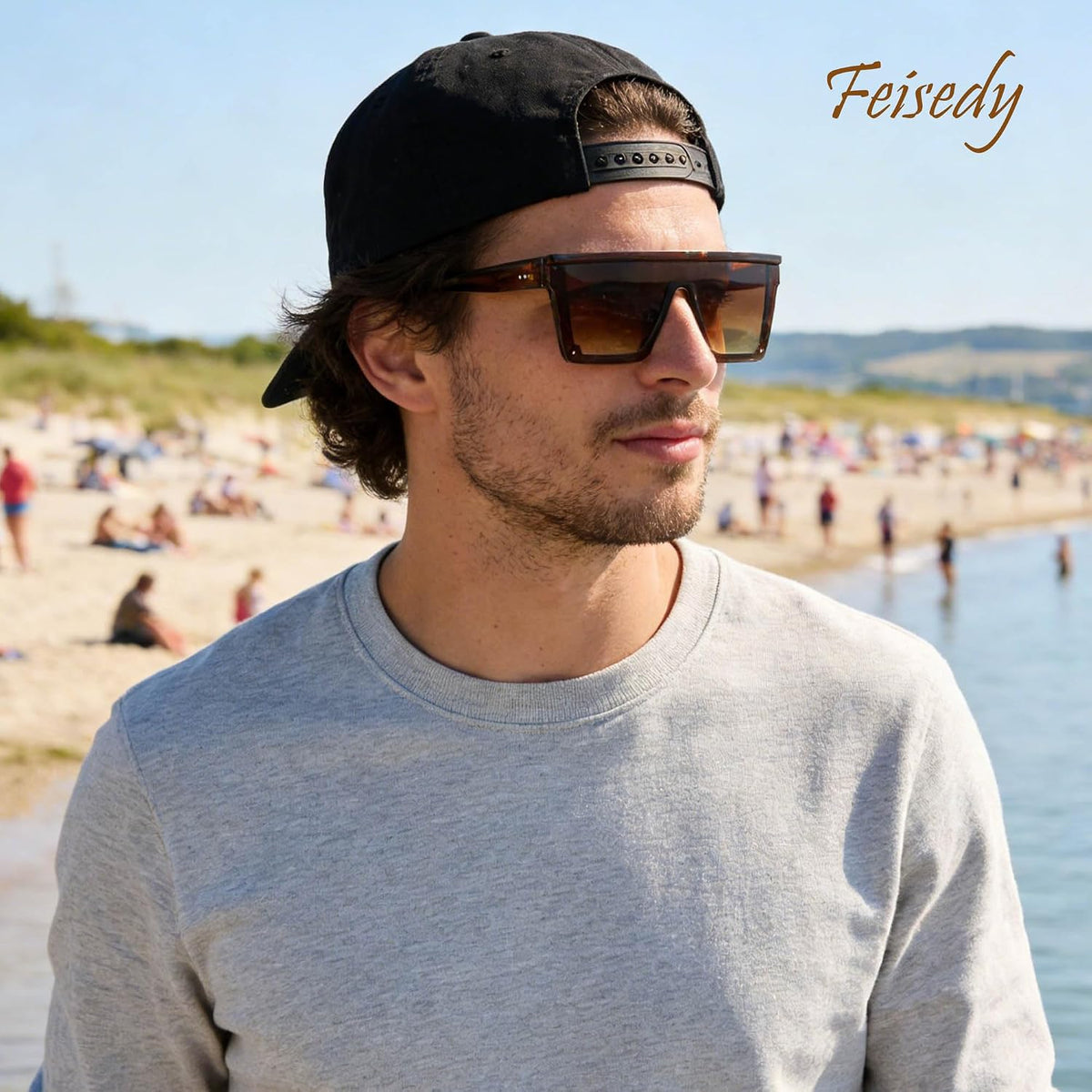 ÉÌƷͼƬ 83 | B09H6XXSDN | FEISEDY Oversized Sunglasses Mens Womens Flat Top Square Trendy Visor Shades UV400 B2470