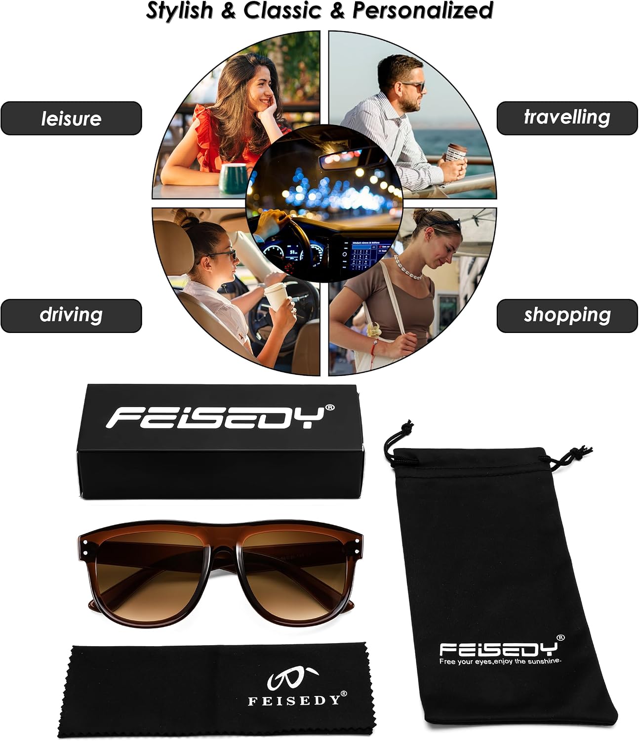 商品图片 6 | B0D8JDCTKS | FEISEDY Square Sunglasses for Women Men Unisex Curved Style Shades Designer Sun Glasses B0214