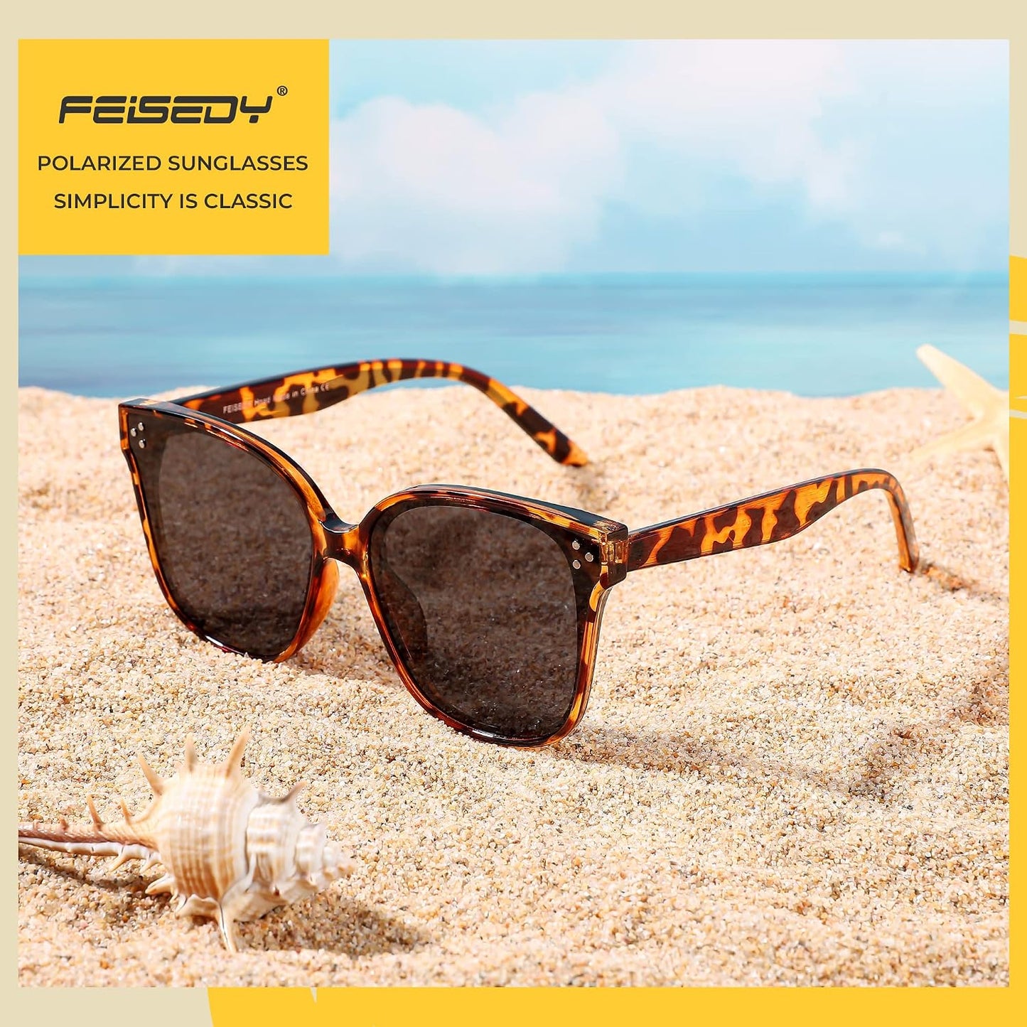 商品图片 65 | B0871BKMTN | FEISEDY Oversized Polarized Sunglasses - UV400 Protection, Square Fashion Sun Glasses for Outdoor & Daily B2600