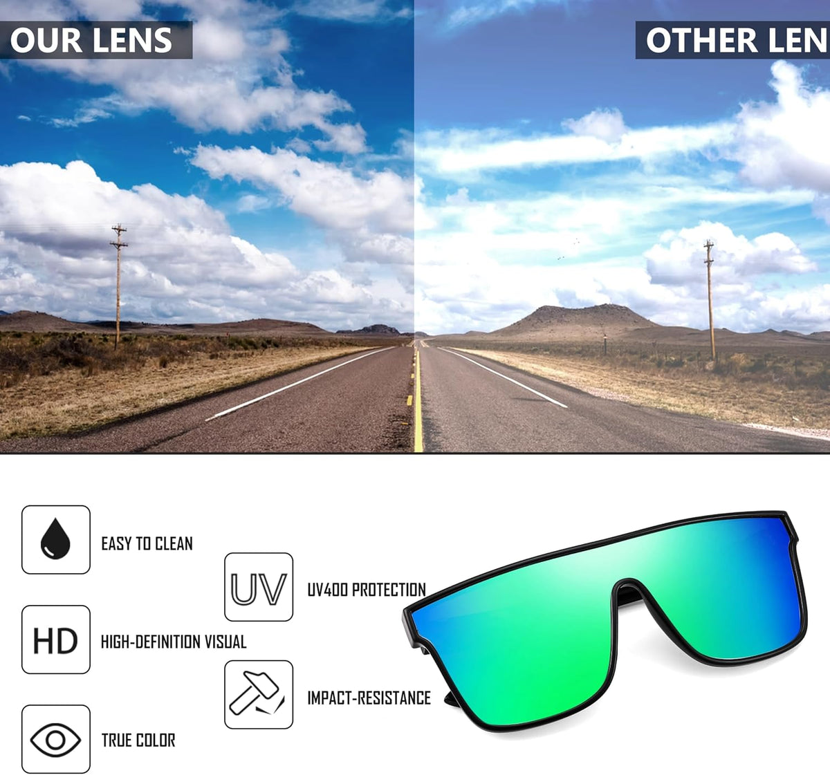 ÉÌƷͼƬ 5 | B0B2836HD6 | FEISEDY Sunglasses for Women Men, Fashion Mirrored Single Lens Shades