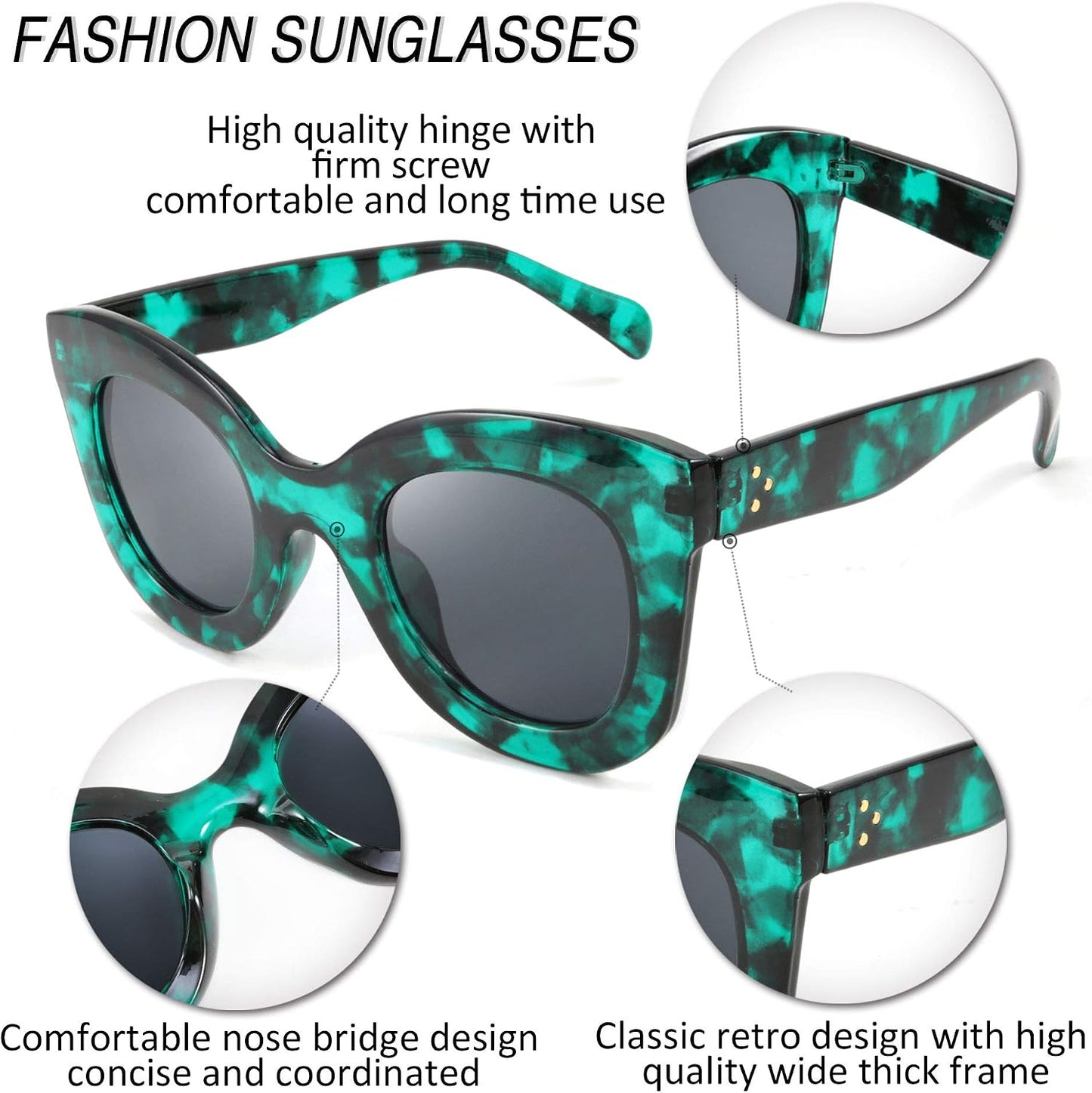 商品图片 11 | B083TZVTXV | FEISEDY Retro Oversized Square Horn Sunglasses Semi Cat Eye Butterfly Glass Big Thick Bold Frame B2572