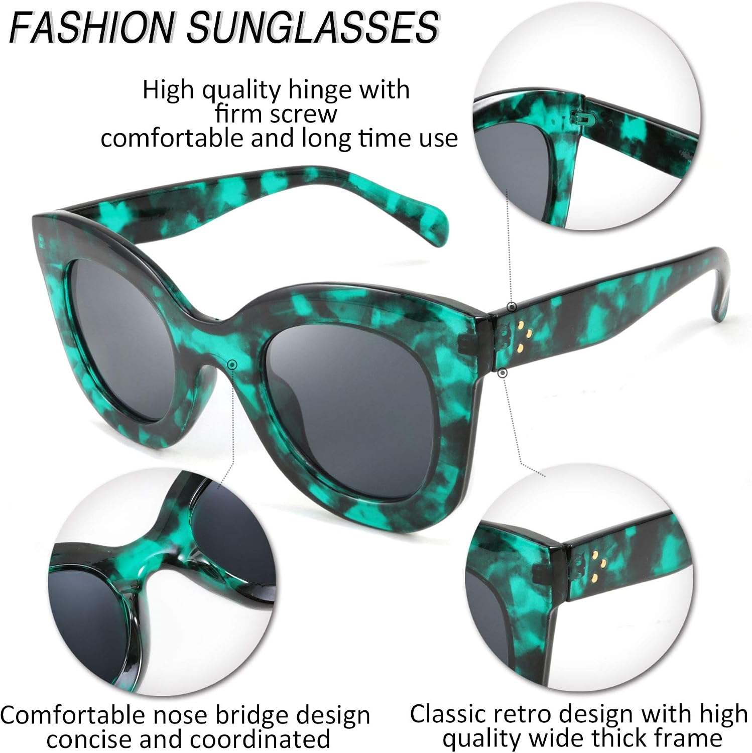 商品图片 11 | B083TZVTXV | FEISEDY Retro Oversized Square Horn Sunglasses Semi Cat Eye Butterfly Glass Big Thick Bold Frame B2572