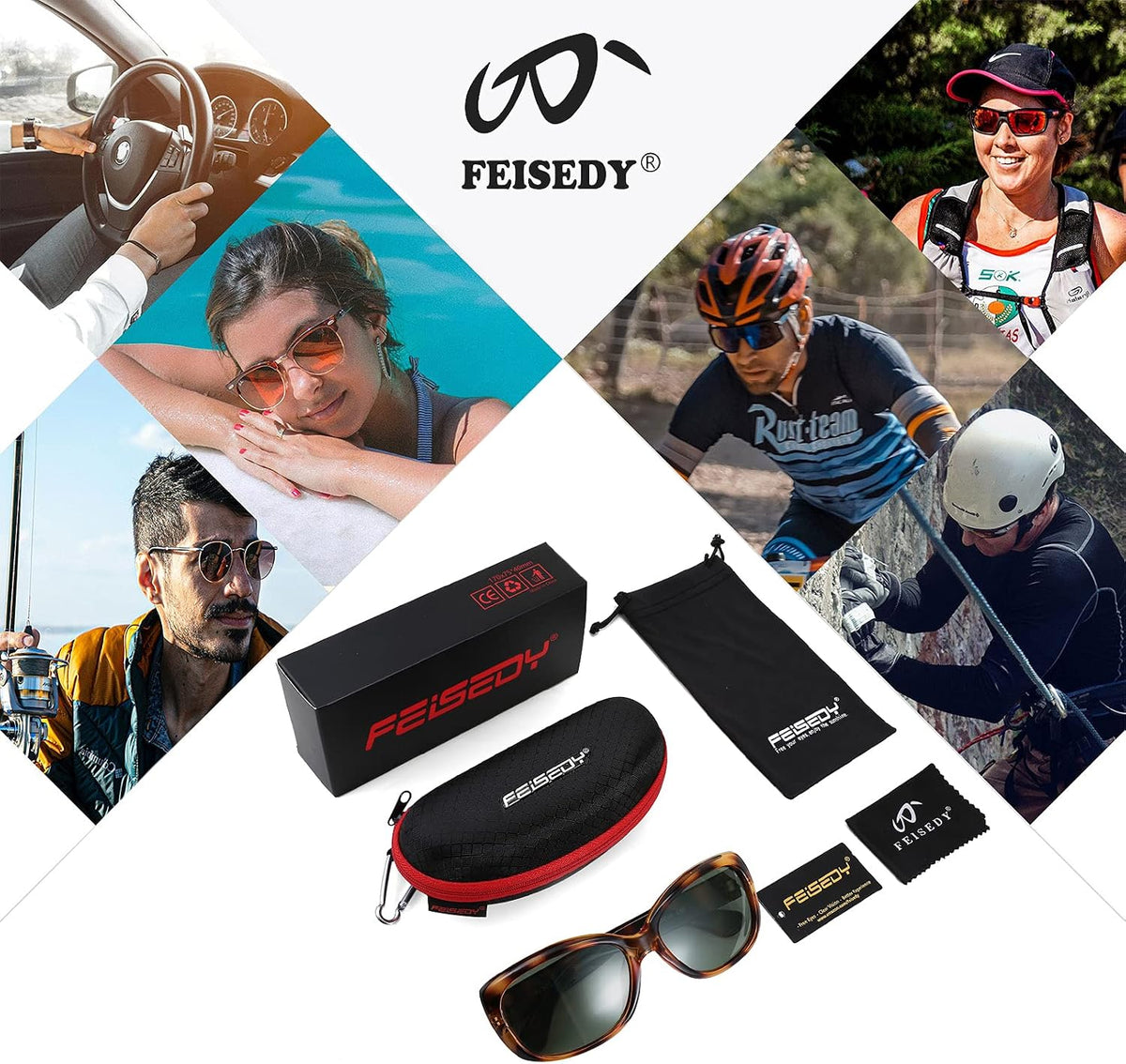 ÉÌƷͼƬ 21 | B094CJFYW6 | FEISEDY Vintage Square Polarized Sunglasses for Women Men Havana Thick Wrap Around Sun Glasses UV400 B2703