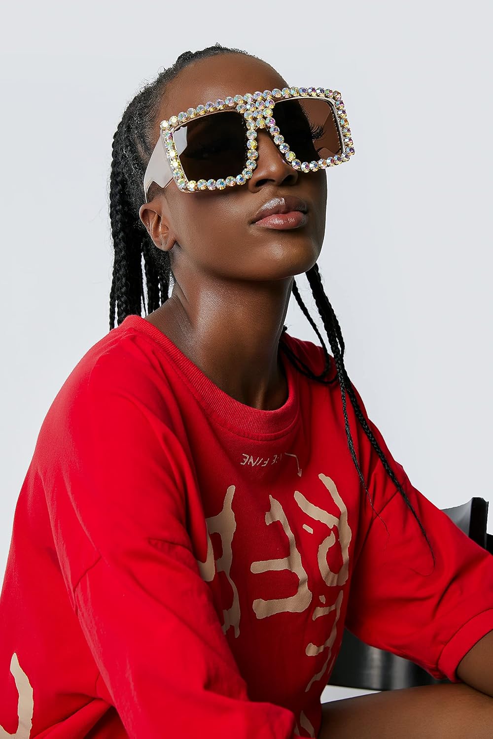 商品图片 41 | B09YHJ846J | FEISEDY Square Diamond Sunglasses for Women Retro Fashion Shiny Rhinestone Sun Glasses B2916