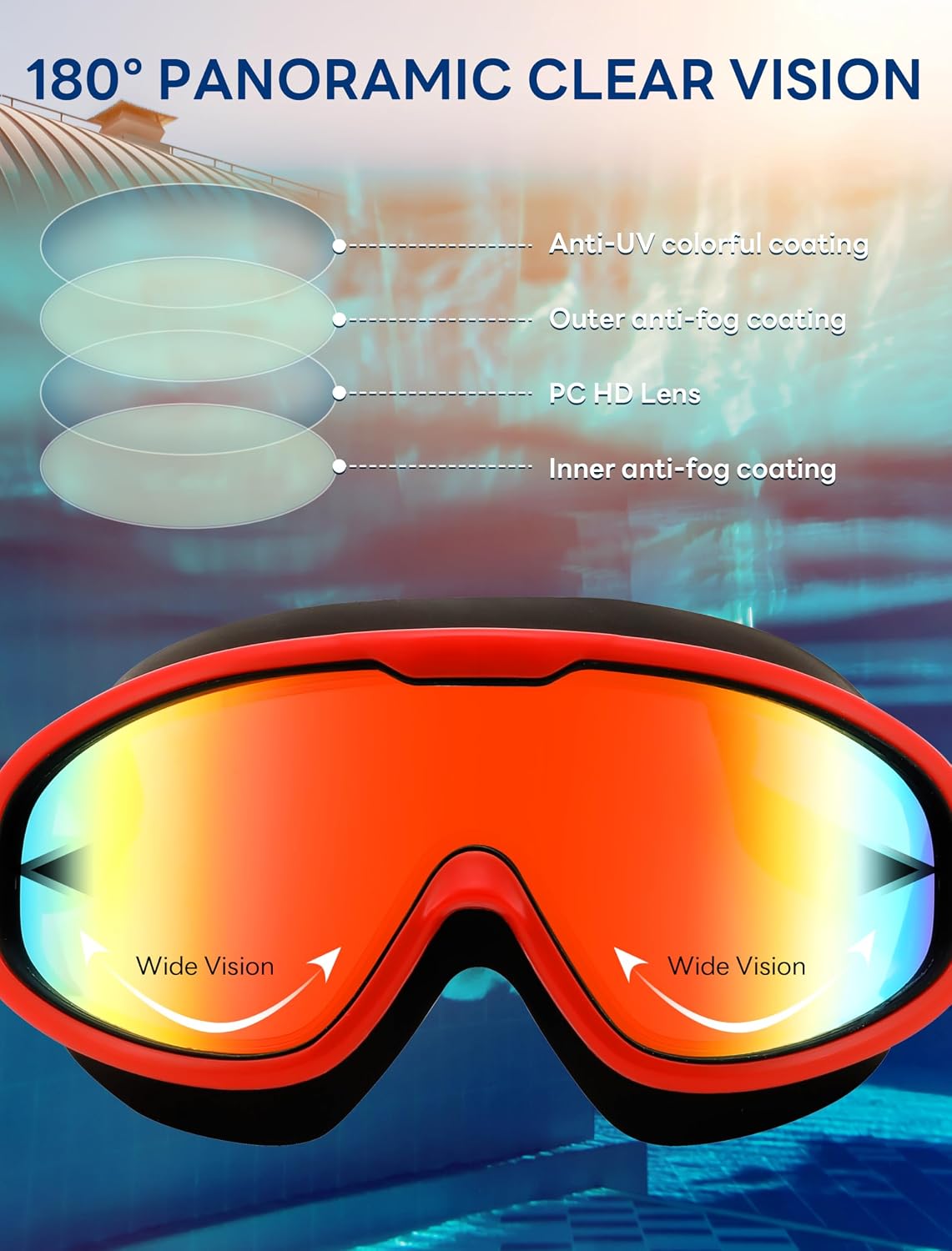 商品图片 23 | B0BWF3RZK7 | FEISEDY Swim Goggles No Leaking Anti-Fog Pool Goggles Swimming Goggles Adult Men Women Youth, 180° Clear Vision UV400 B2389