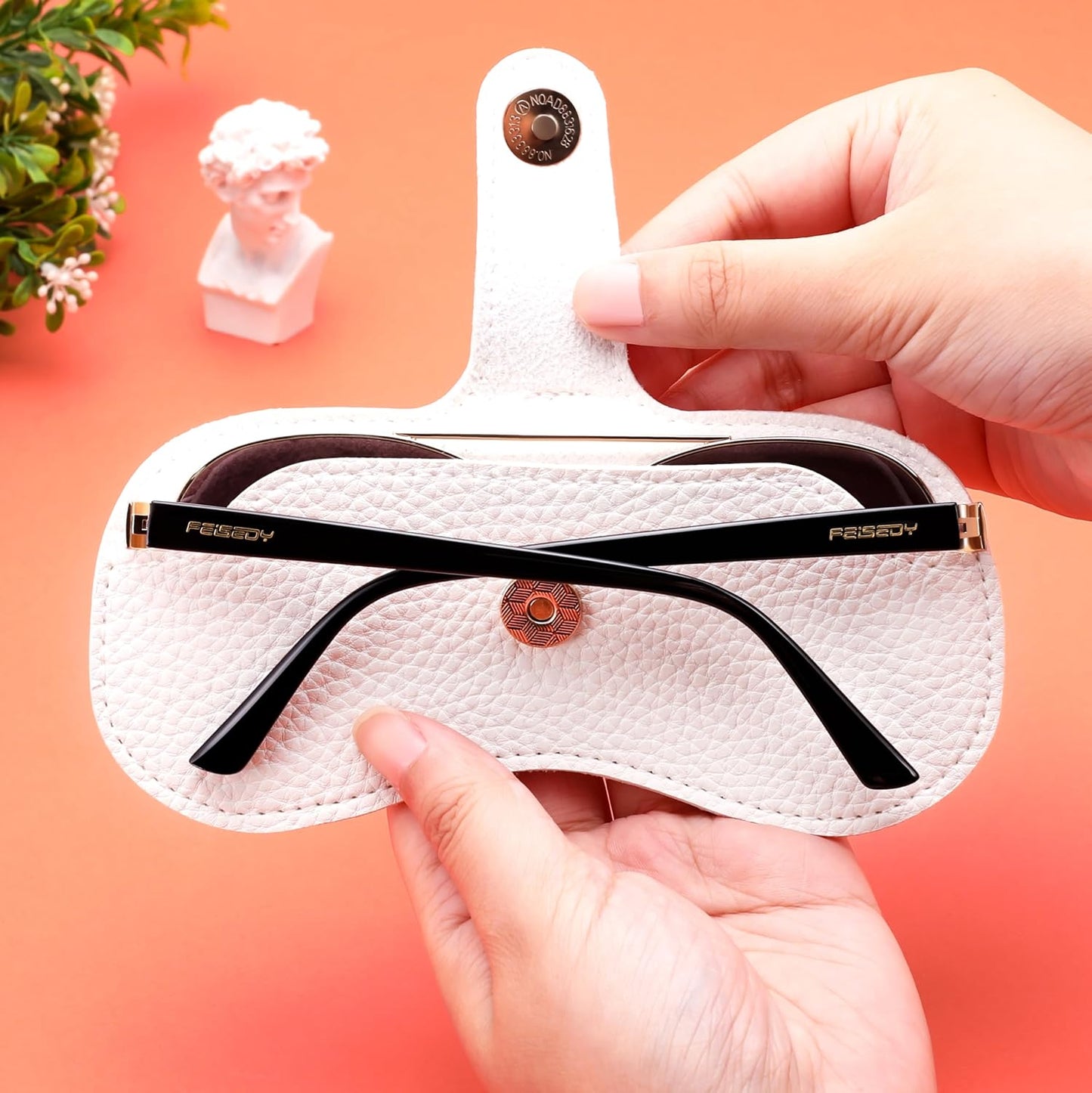 商品图片 9 | B0FMY27LR3 | FEISEDY Sunglass Case, 2Pcs Soft Leather Eyeglass Cases for Women | Slim Portable Glasses Holder, with Button-Closure Wrist Strap for Travel & Outdoor B0308