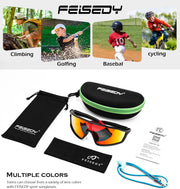 ÉÌƷͼƬ 14 | B0DFLMHFF6 | FEISEDY Kids Teens Baseball Polarized Sunglasses Lightweight TR90 Frame UV400 Sports Cycling Shades for Boys Girls B0186