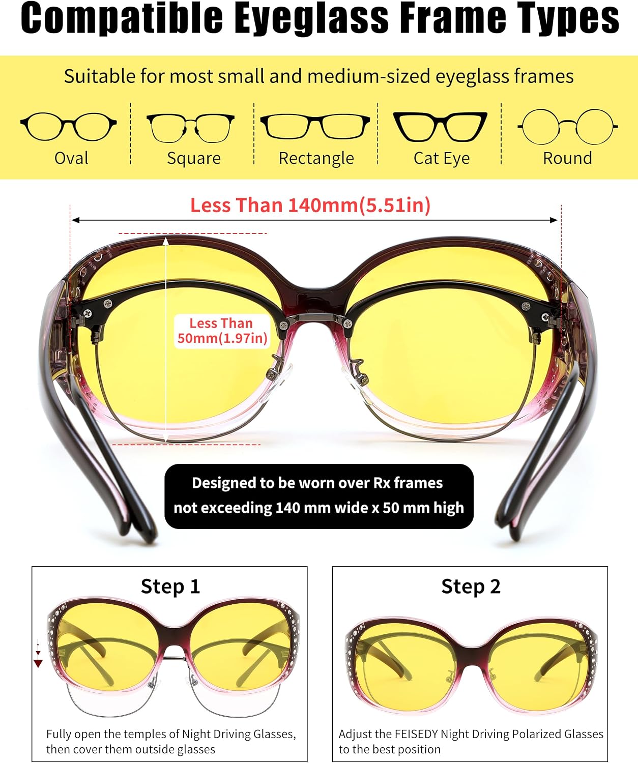 商品图片 10 | B0GRVLVZYS | FEISEDY Women's Polarized Wrap-Around Fit Over Sunglasses with Rhinestones, Anti-Glare Driving Sun Glasses B0362