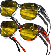 Yellow Leopard Frame + Grey Leopard Frame / 55 Millimeters | B0FX4LB1ZG | FEISEDY 2Pack Night Driving Glasses Over Glasses with Yellow Lenses Fit Over Polarized Nighttime Sunglasses B0331