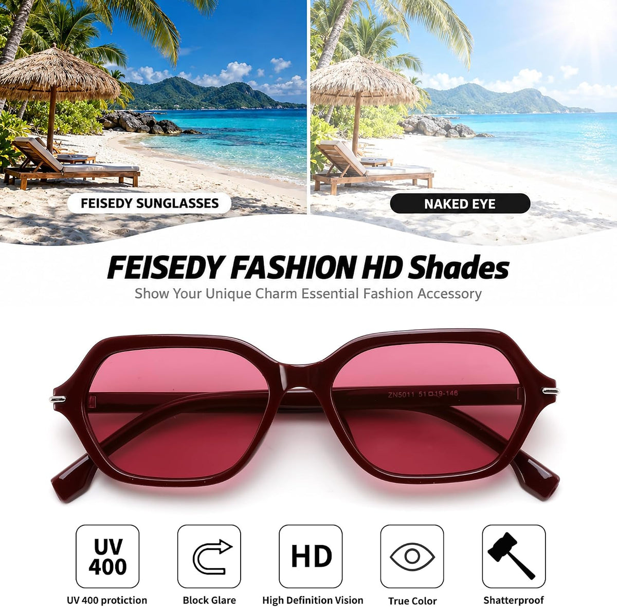 ÉÌƷͼƬ 47 | B0HJYQR9BW | FEISEDY Classic Square Sunglasses for Women Men, Retro Trendy Shades B0493