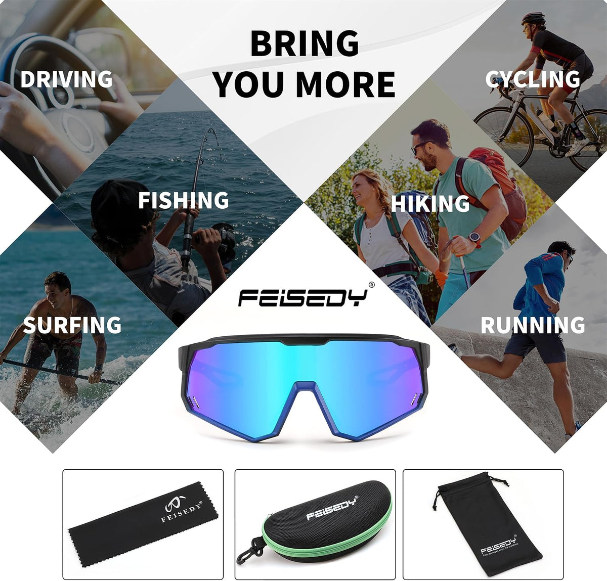 ÉÌƷͼƬ 30 | B0D78XVKSX | FEISEDY Polarized Cycling Glasses Sports Sunglasses, UV400 Protection Baseball Running Glasses for Men Women Youth B0180