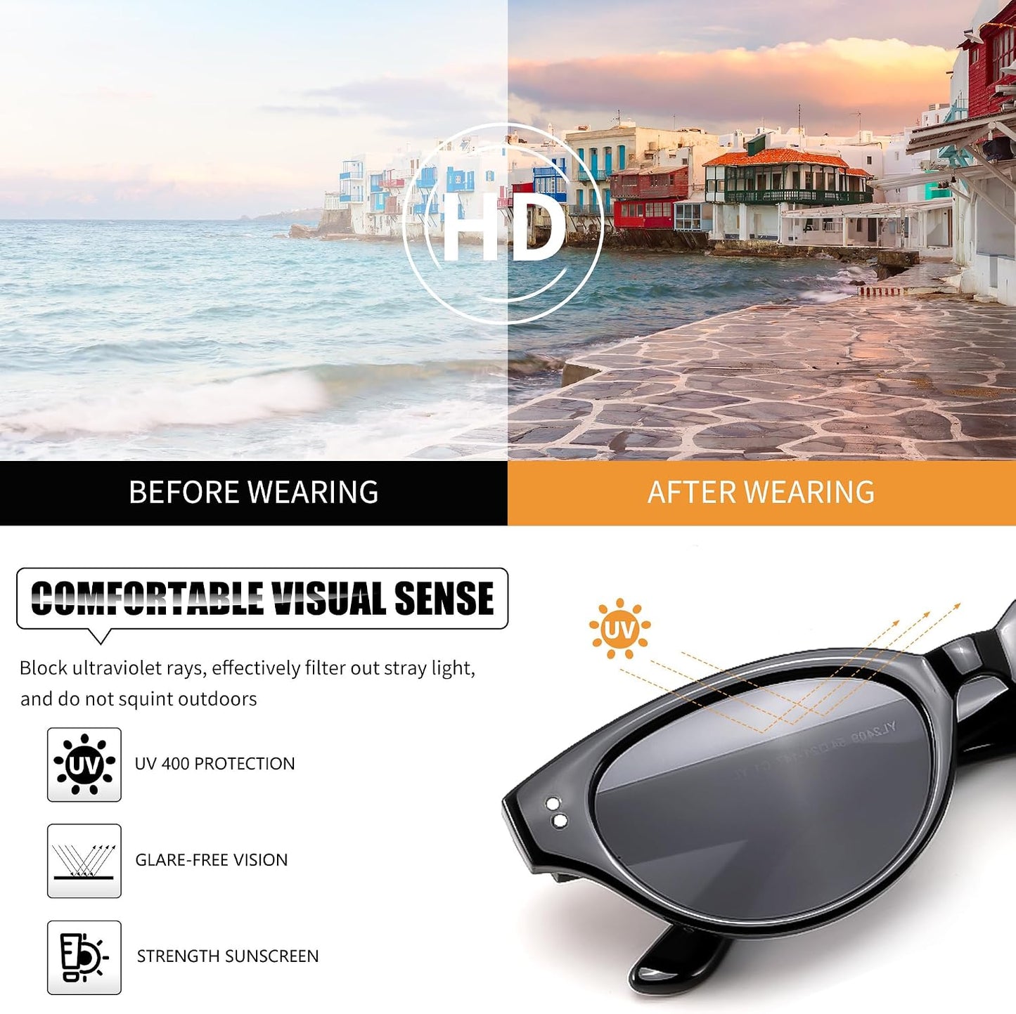商品图片 3 | B0GVNVB7XS | FEISEDY Retro Oval Cat Eye Sunglasses for Women UV400 Protection B0419