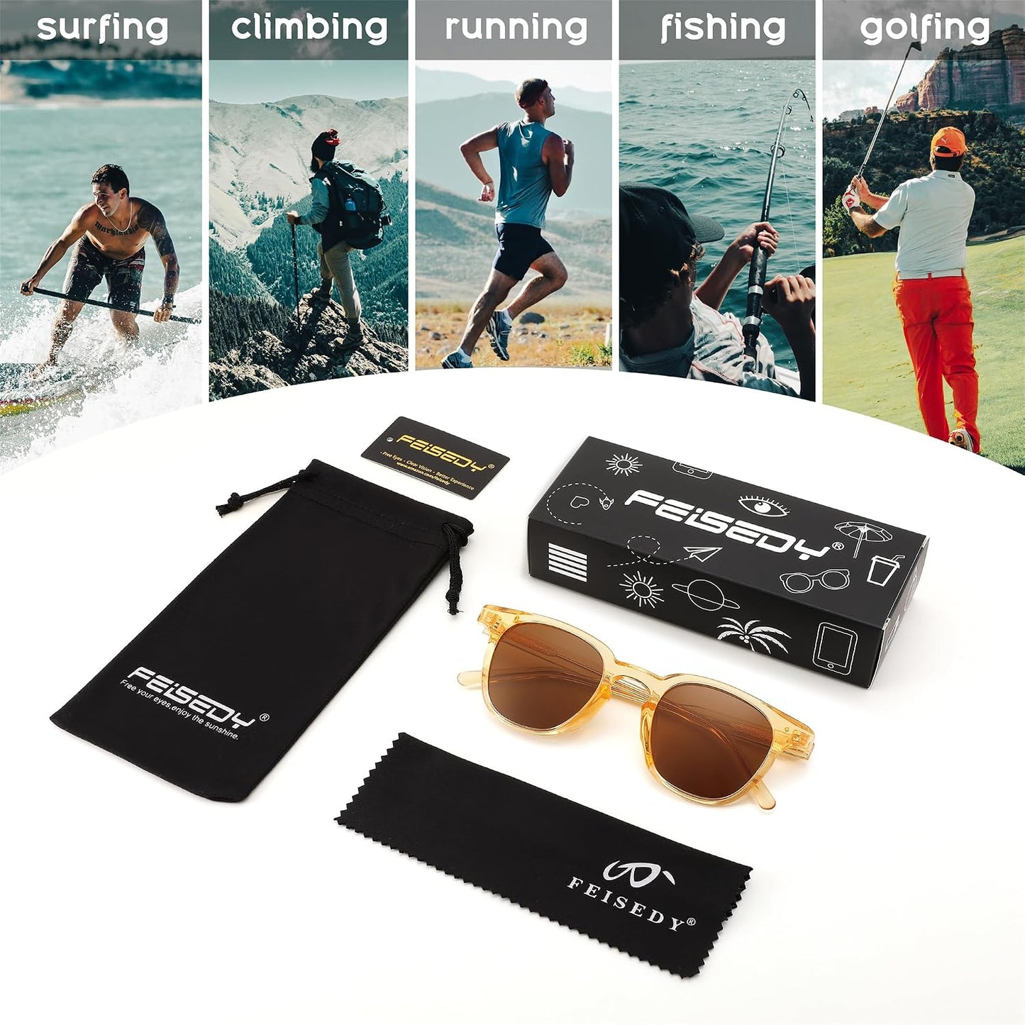 商品图片 39 | B0CCPBD9GS | FEISEDY Classic Polarized Sunglasses Retro Round Sunglasses for Women Men Trendy Shades B0002