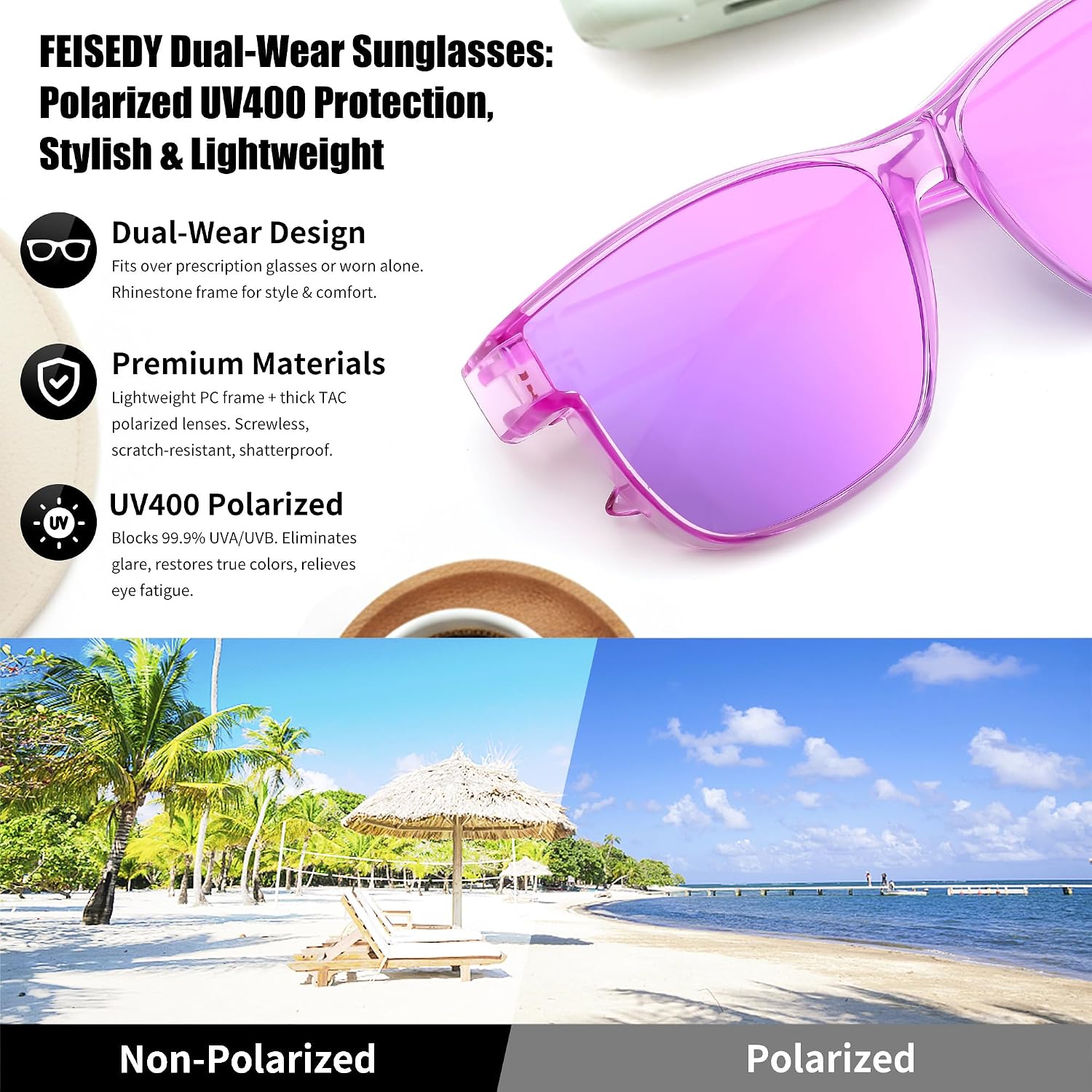 商品图片 40 | B0GQH1CMTJ | FEISEDY Fit Over Glasses Polarized Sunglasses Oversized Square UV400 B0250