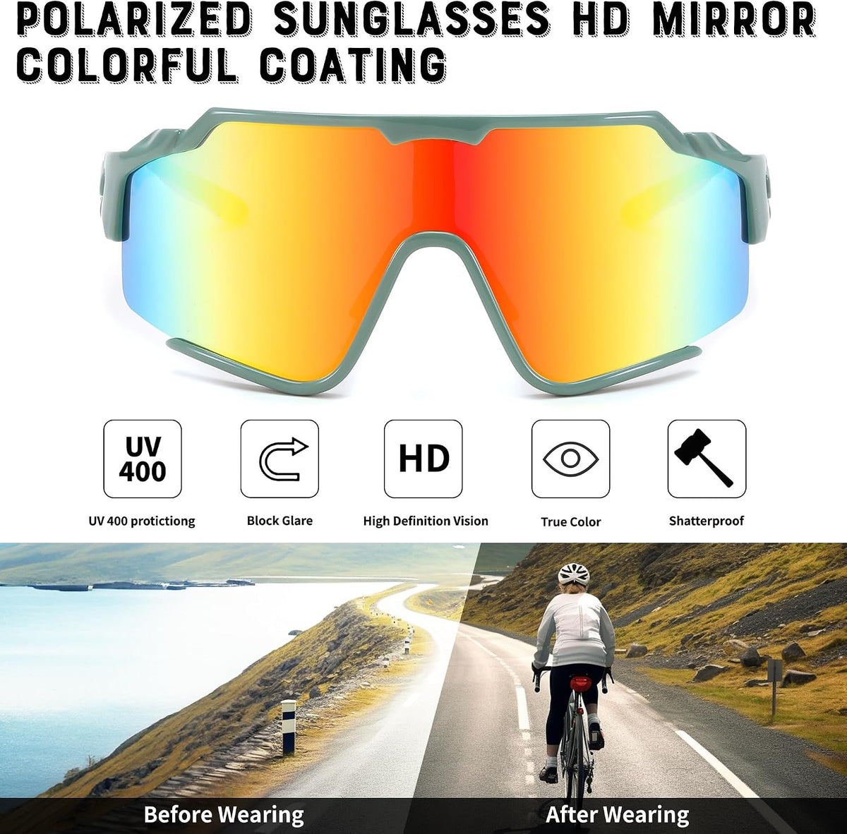 ÉÌƷͼƬ 34 | B0CTQ1VCY3 | FEISEDY Polarized Sports Sunglasses for Men Women, Baseball Cycling Fishing Sunglasses UV400 Protection B0134