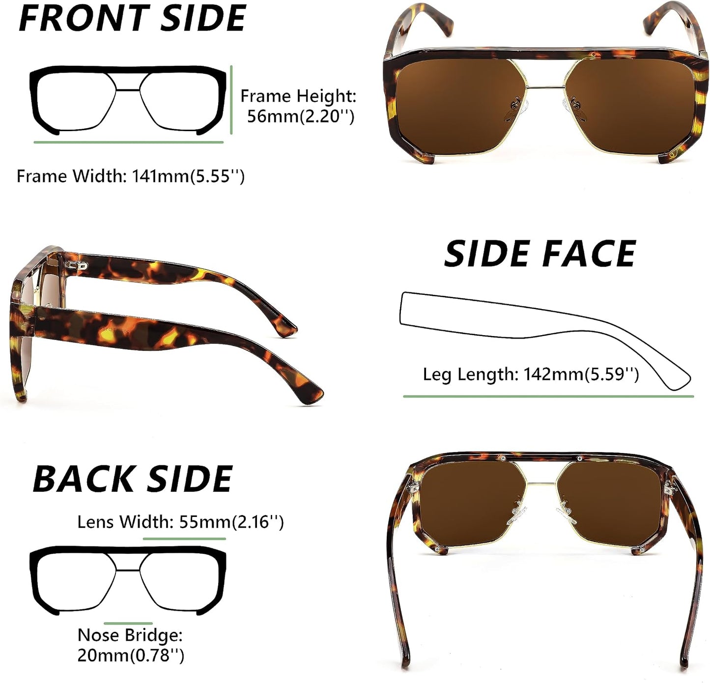 商品图片 4 | B0CBVDGZCB | FEISEDY Men Women Sunglasses Aviator, Square 70s Frame, Vintage Retro Trendy UV400 Sun Glasses B2398