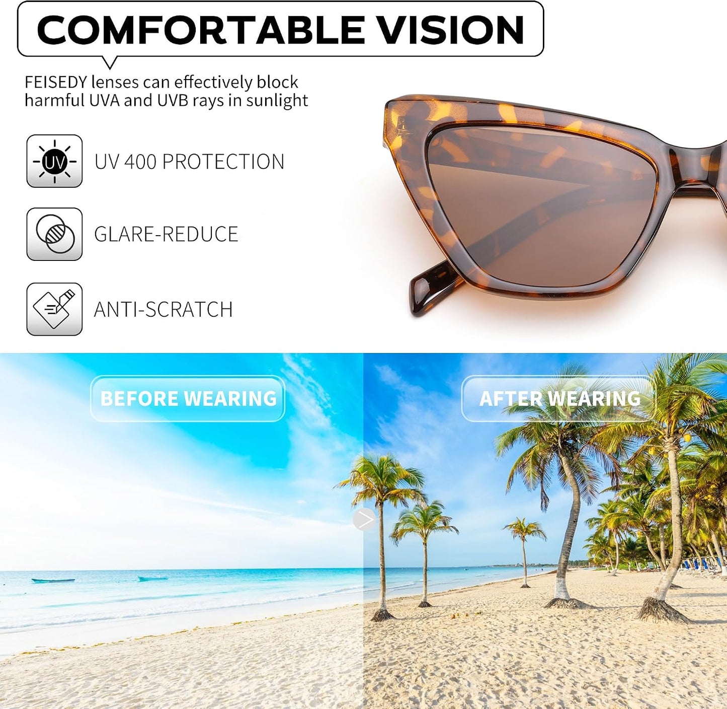 商品图片 33 | B0CYZG81R8 | FEISEDY Retro Cat Eye Sunglasses for Women UV400 Protection Small Vintage Chic Shades B0132