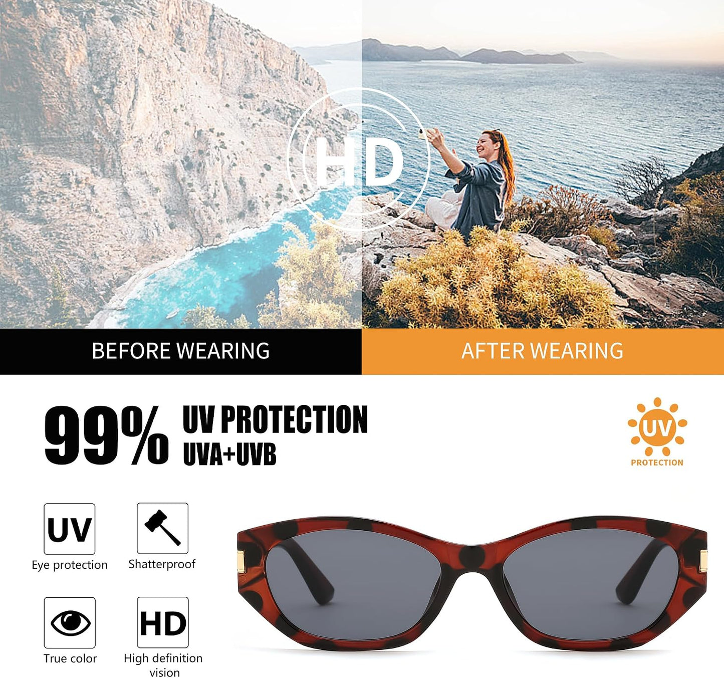 商品图片 17 | B0GV7G6XL2 | FEISEDY Retro Cat Eye Sunglasses for Women Trendy Shades Chunky Frame B0418