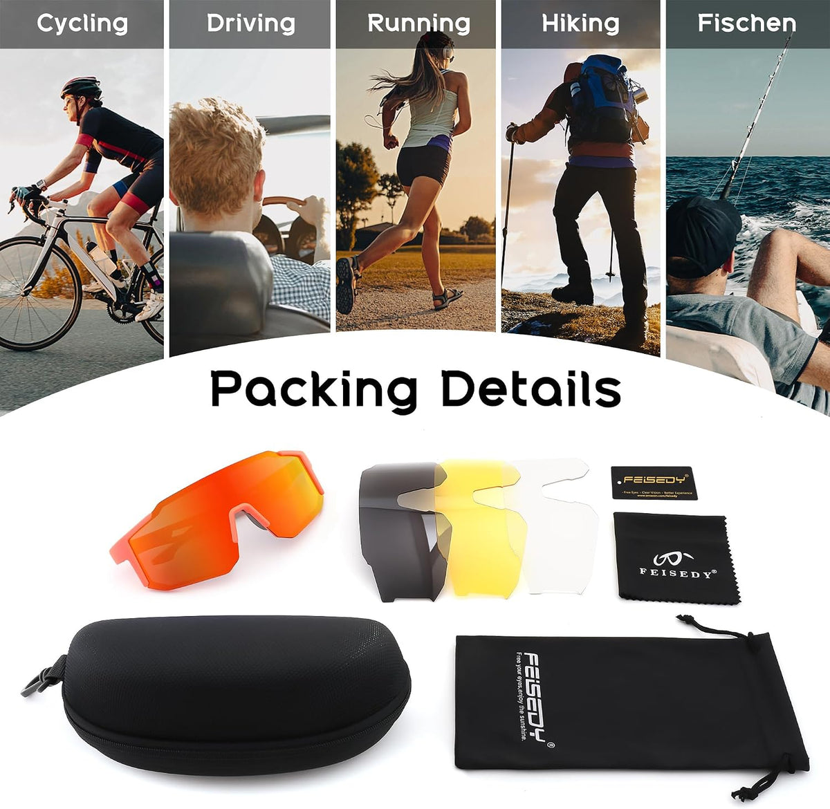ÉÌƷͼƬ 34 | B0FMRGGCL4 | FEISEDY Polarized Sports Sunglasses for Men Women Youth - Baseball, Running, Cycling UV400 Protection 4 Lenses B0279
