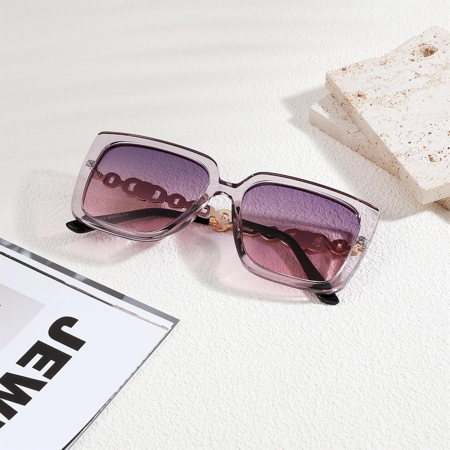 商品图片 31 | B08HVPGJW5 | FEISEDY Sunglasses Womens Trendy, Oversized Square Shades, Pearl Inlay Cat Eye Frame UV400 Protection B2625