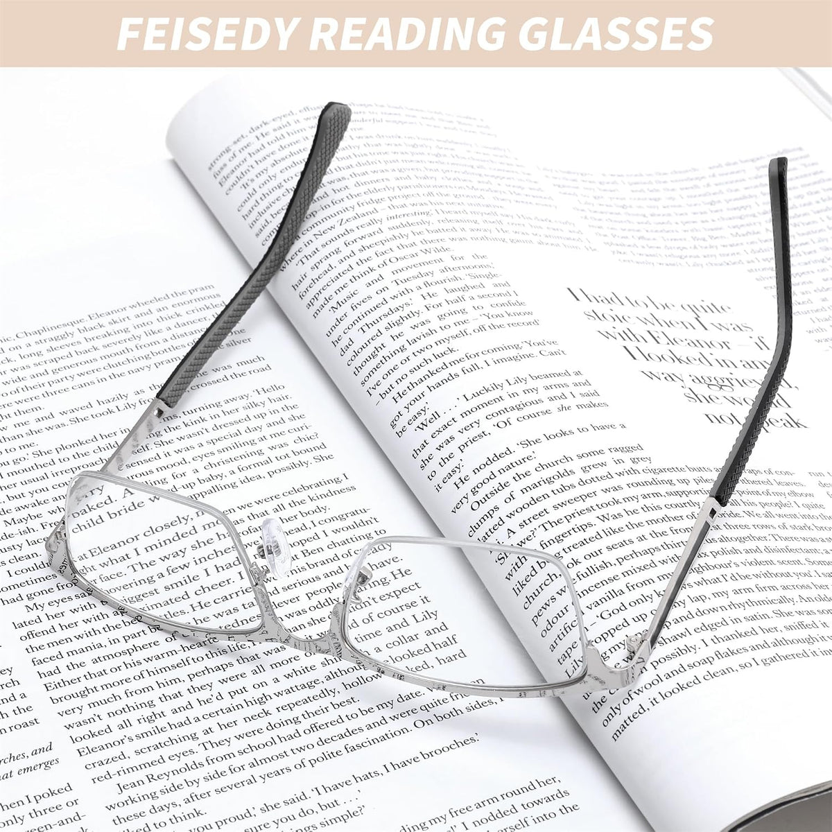 ÉÌƷͼƬ 3 | B0GS97VYPH | FEISEDY Blue Light Blocking Reading Glasses for Women Men, Classic Stylish Square Metal Semi Rimless Frame B0412