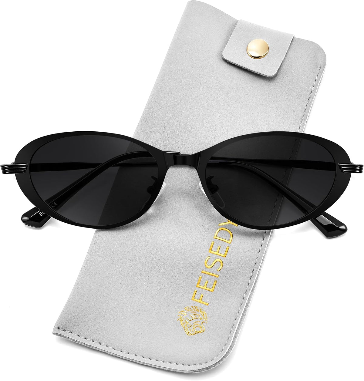 Black Frame + Grey Lens / 52 Millimeters | B0GVDRBLKR | FEISEDY Metal Oval Sunglasses UV400 Protection for Women and Men B0429