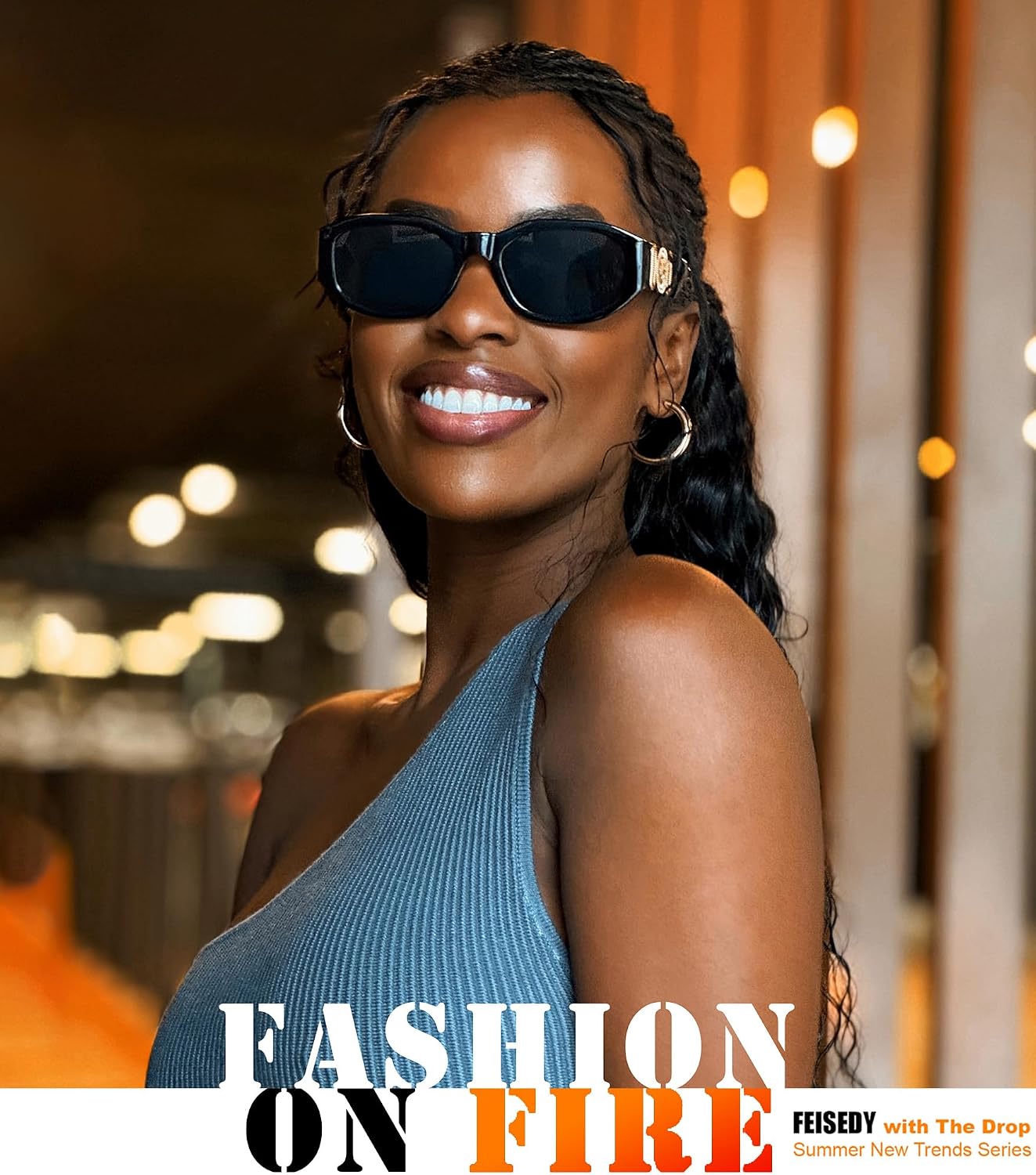 商品图片 2 | B0B5V7T75J | FEISEDY Retro Trendy Rectangle Sunglasses Women Men Narrow Shades B2322