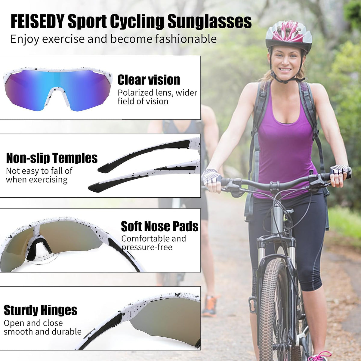 ÉÌƷͼƬ 32 | B0CNCBXTDV | FEISEDY Polarized Sunglasses Baseball Lightweight Frame Men Women Sports Cycling Sun Glasses for MTB UV400 Protection B0056