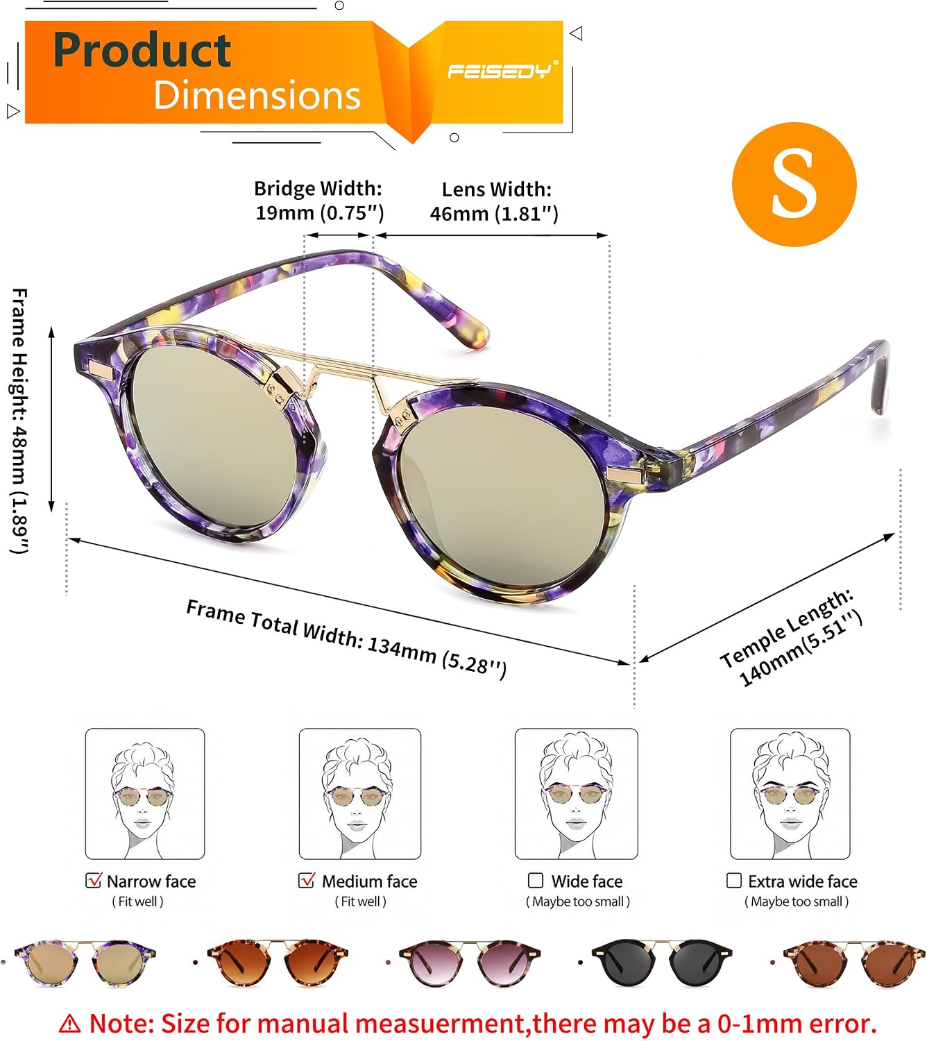 商品图片 14 | B0GX62YR7C | FEISEDY Retro Round Metal Brow Sunglasses for Women for Small Face B0427