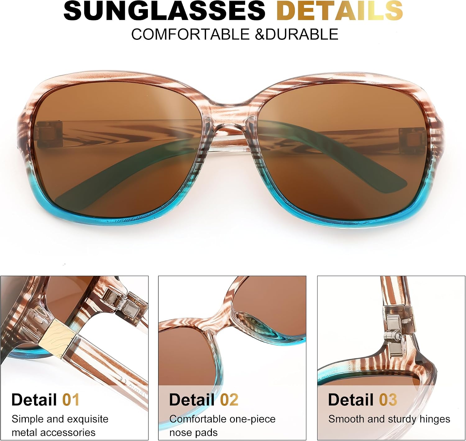 商品图片 24 | B0FZKDK786 | FEISEDY Polarized Sunglasses for Women Classic Vintage UV400 Shade | Trendy Square Wraparound Ladies Sun Glasses B0309