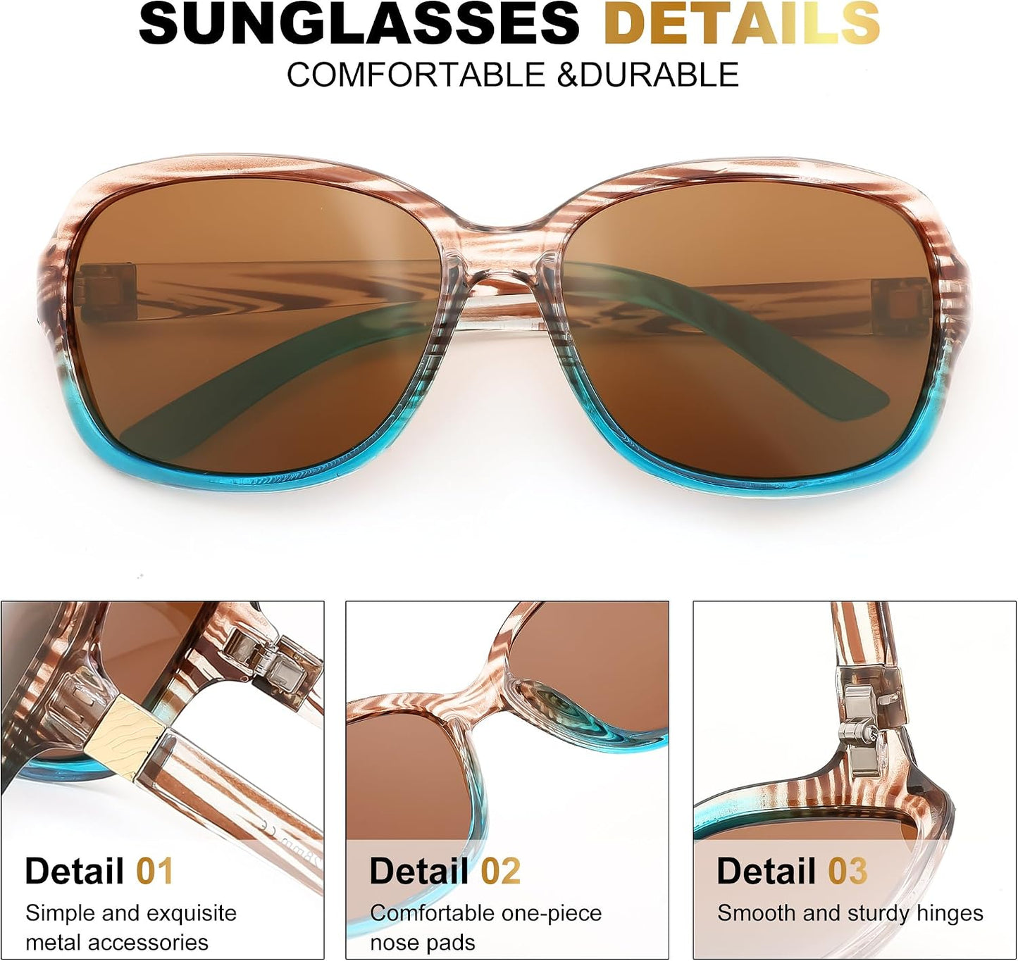 商品图片 24 | B0FZKDK786 | FEISEDY Polarized Sunglasses for Women Classic Vintage UV400 Shade | Trendy Square Wraparound Ladies Sun Glasses B0309
