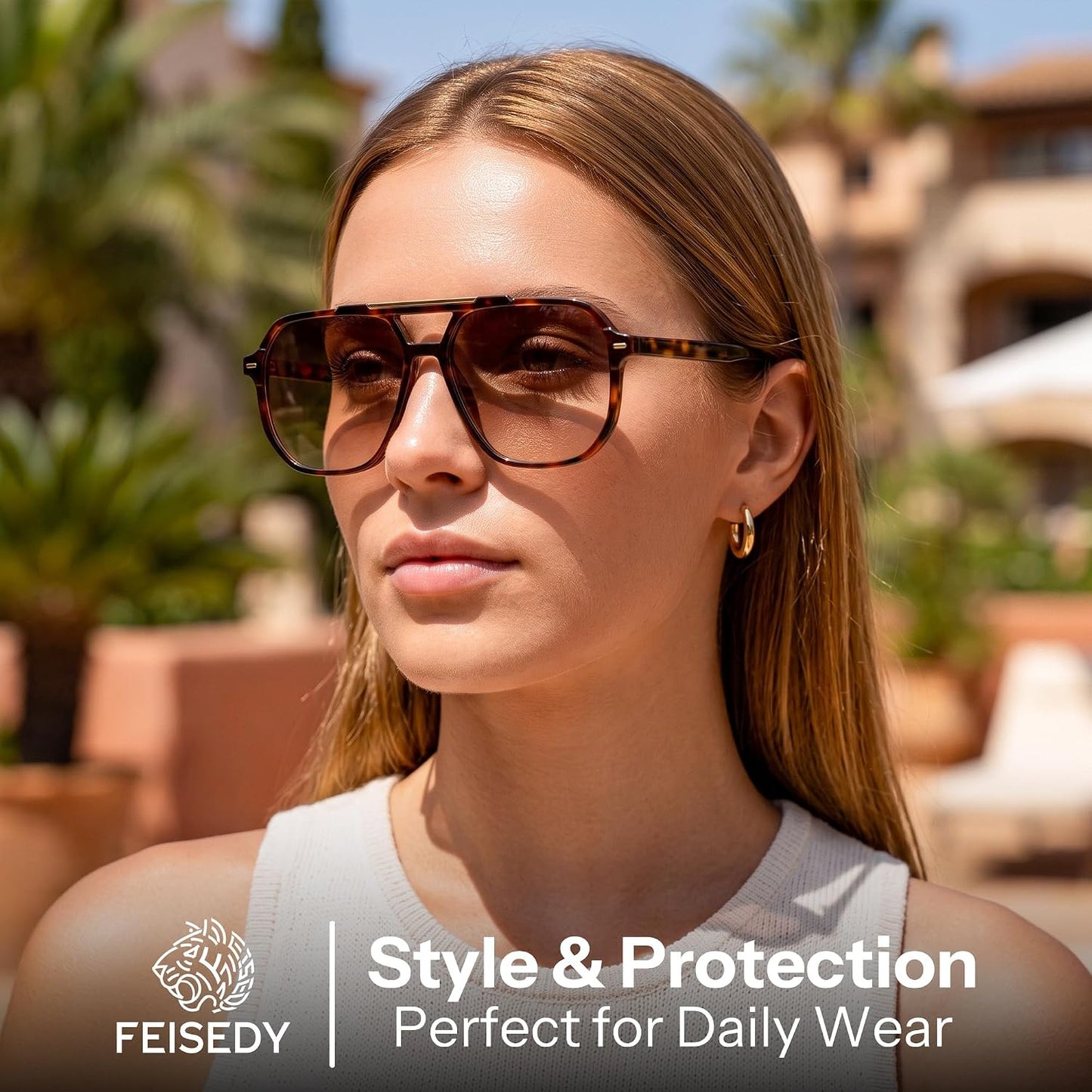商品图片 23 | B0H71K72HH | FEISEDY Retro Aviator Sunglasses for Women Men 70s Square Sun Glasses B0281