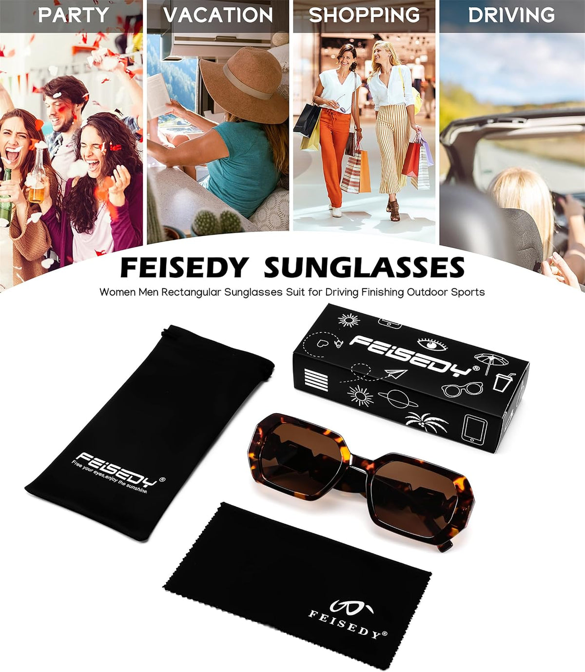 ÉÌƷͼƬ 25 | B0CNPQGQRW | FEISEDY Retro Rectangle Sunglasses for Women Men Classic Square Rhinestone Frame Sun Glasses Polygon Designer UV400 B0047