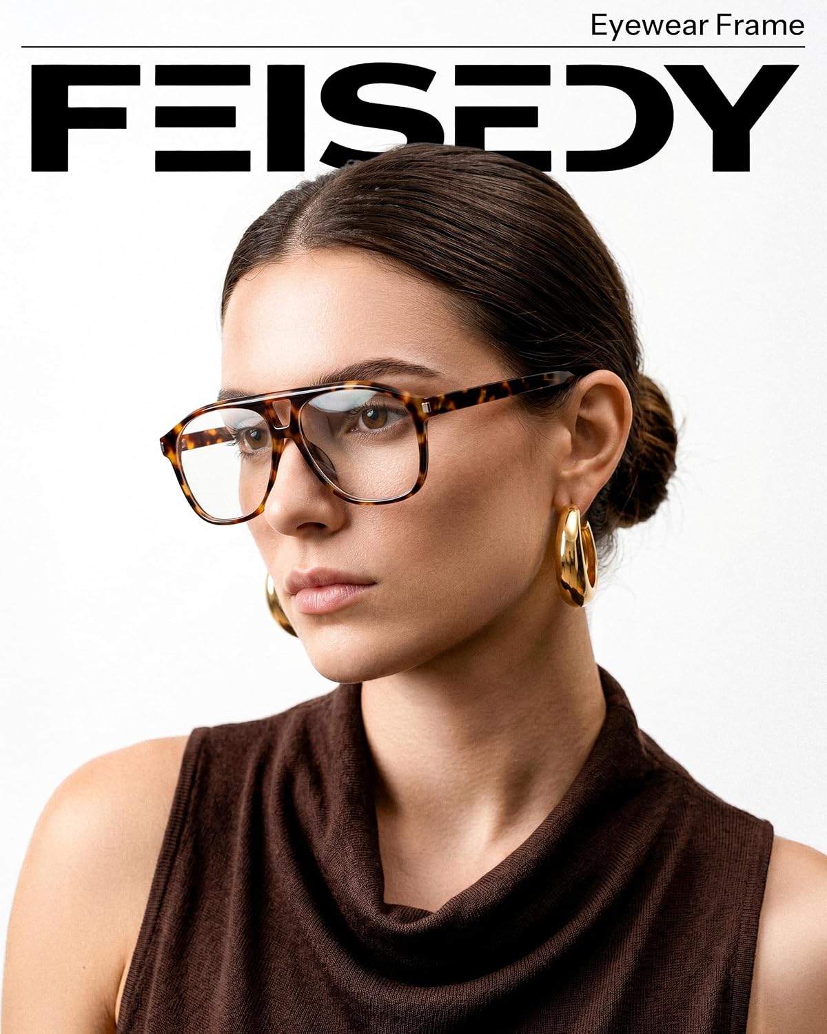 商品图片 8 | B0HCMPWV5X | FEISEDY Oversized Aviator Fashion Glasses for Women Men, Tortoise Trendy Eyeglasses, Retro Eyewear Frame for Daily Wear B0426