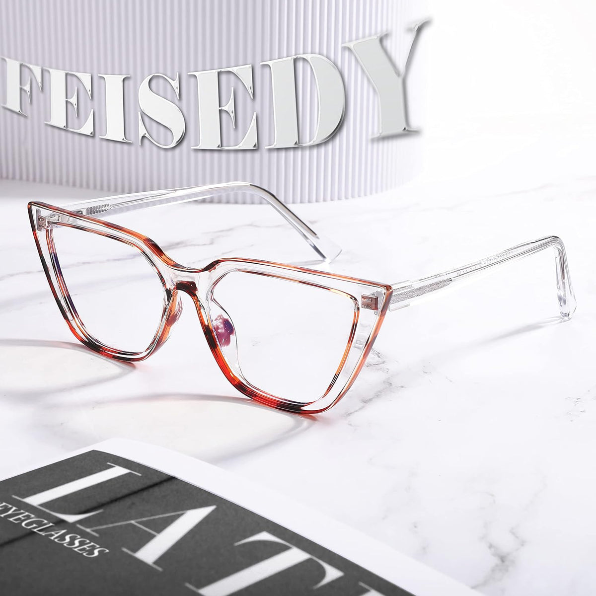 ÉÌƷͼƬ 20 | B0BHT5M418 | FEISEDY Women Cat Eye Blue Light Blocking Glasse Frame Fake Nerd Clear Square Computer Eyewear Anti Eyestrain B2353