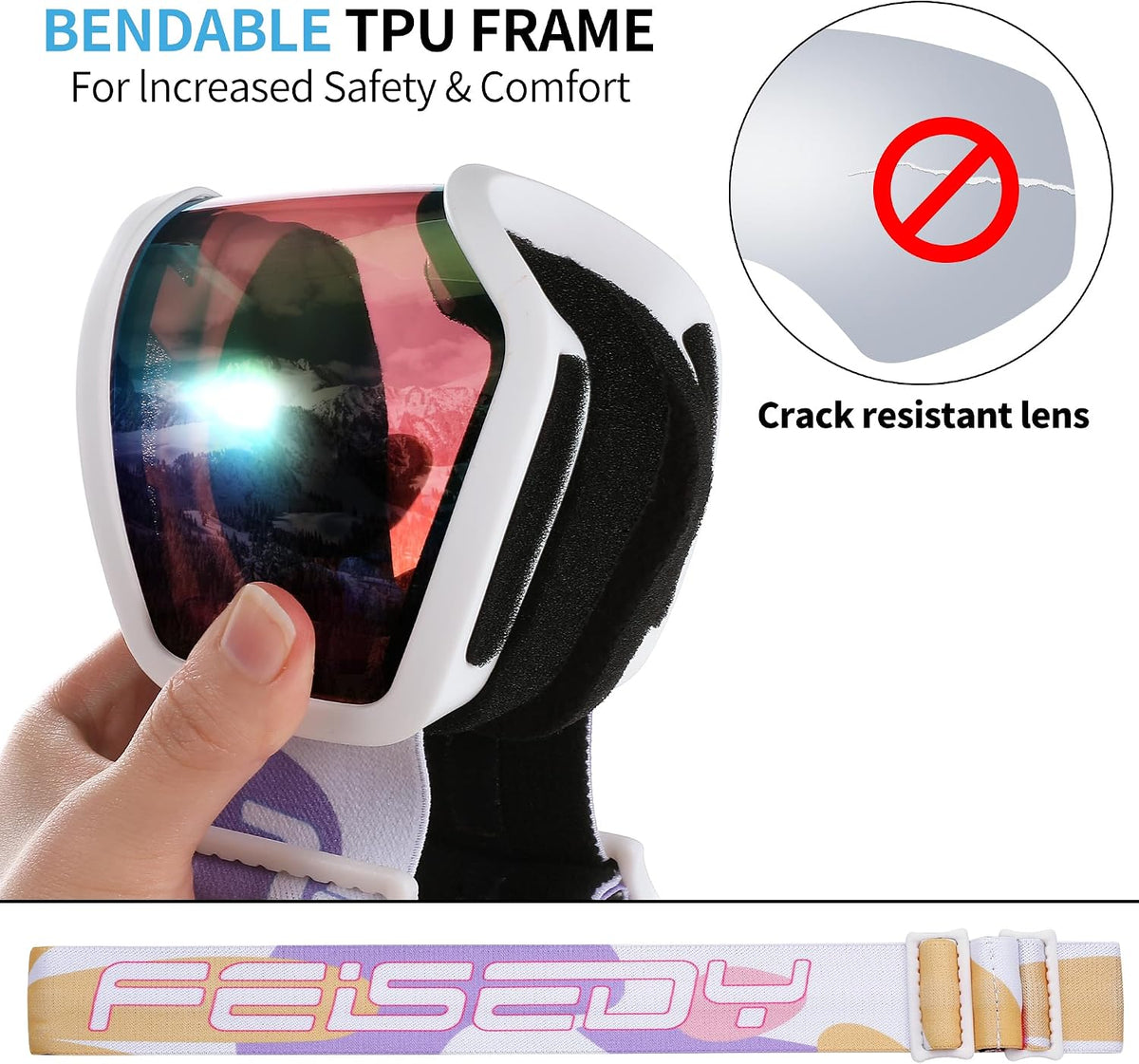 商品图片 16 | B0CHF64BPK | FEISEDY Kids Ski Goggles,Snowboard Goggles for Boys Girl Youth,OTG Anti Fog UV Protection Snow Goggles B0019