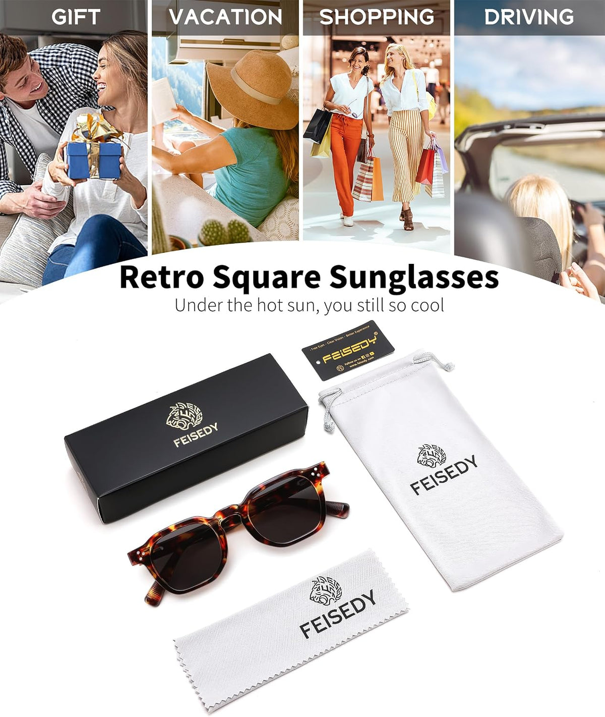 ÉÌƷͼƬ 11 | B0H83DD892 | FEISEDY Retro Thick Polarized Square Sunglasses for Women Men B0458
