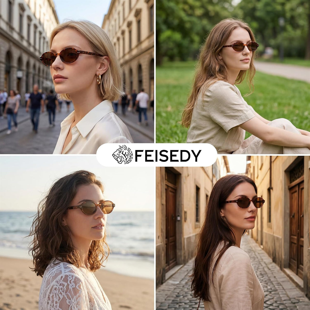 ÉÌƷͼƬ 9 | B0GV61HCD9 | FEISEDY Retro Oval Sunglasses for Women Small 90s Y2K UV Protection B1584