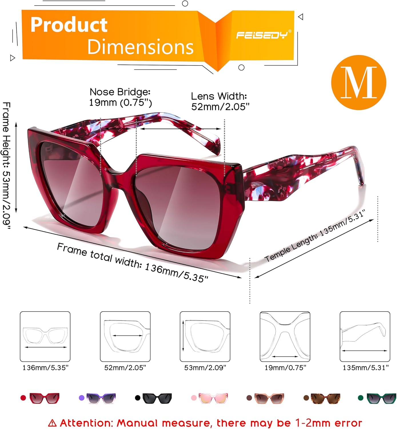 商品图片 30 | B0CNCTSQ2Z | FEISEDY Trendy Polarized Sunglasses, Oversized Irregular TR Frame for Women Men, Retro Shades UV400 B0016