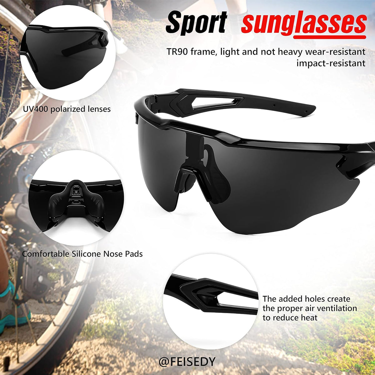 ÉÌƷͼƬ 5 | B0C3VXWRTK | FEISEDY Youth Sport Polarized Sunglasses for 8-16 Cycling Running Driving Baseball Goggles Glasses B0011