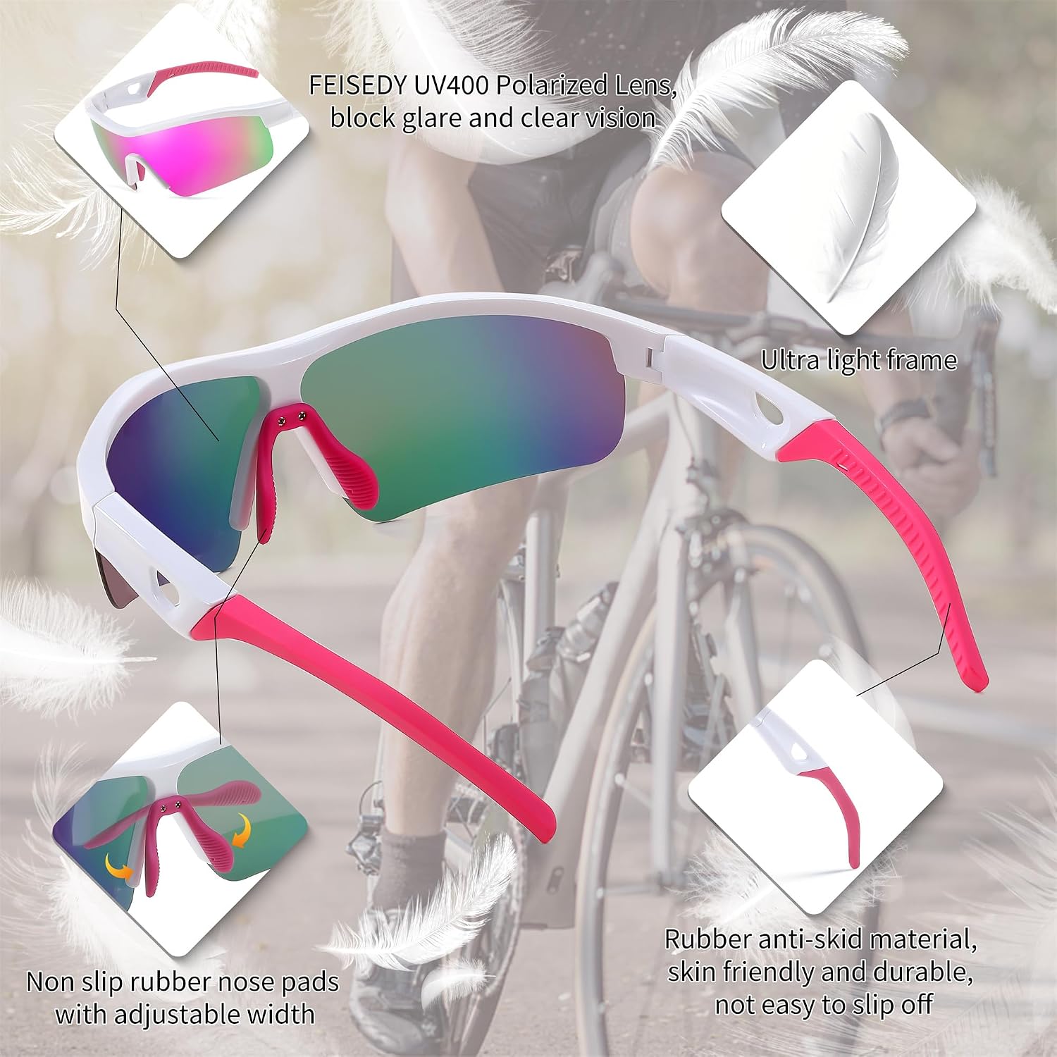 商品图片 11 | B0C7189J4Z | FEISEDY Men Sunglasses, Polarized Cycling Sunglasses, UV400 Sports Baseball Running Fishing Hiking Shades B2372