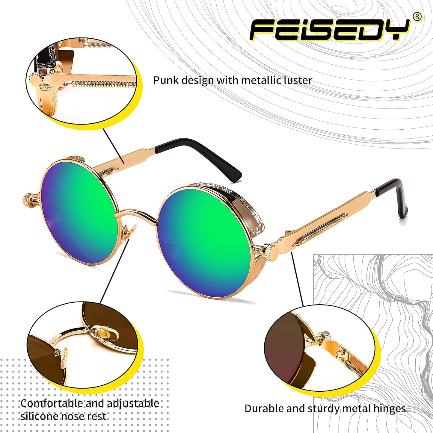 商品图片 25 | B06XY36GDW | FEISEDY Retro Gothic Steampunk Sunglasses For Men Women