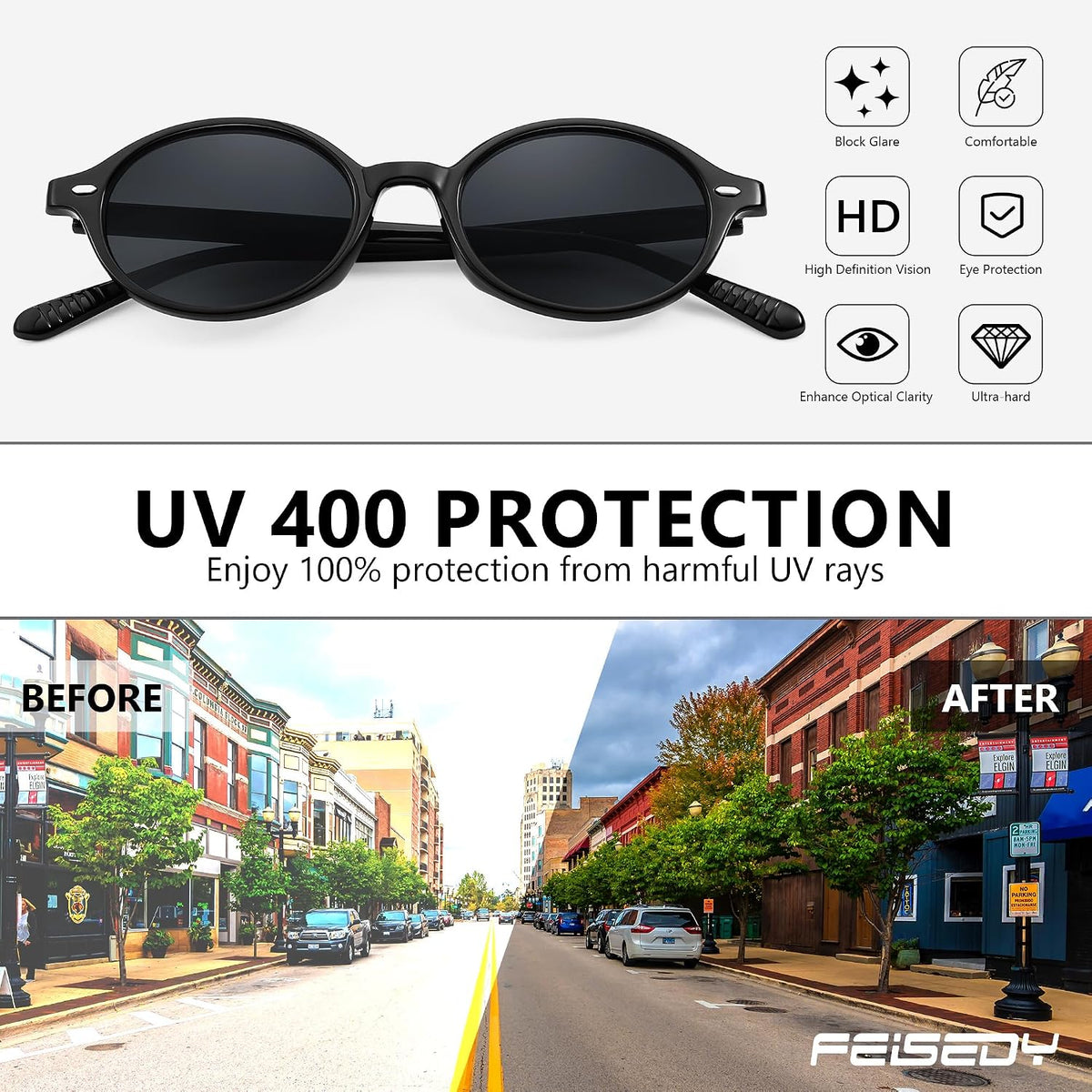 ÉÌƷͼƬ 6 | B0DTHVTKB5 | FEISEDY Retro Oval Sunglasses for Women 90s Narrow Round Lightweight Shades Y2k Trendy Sunnies B1171