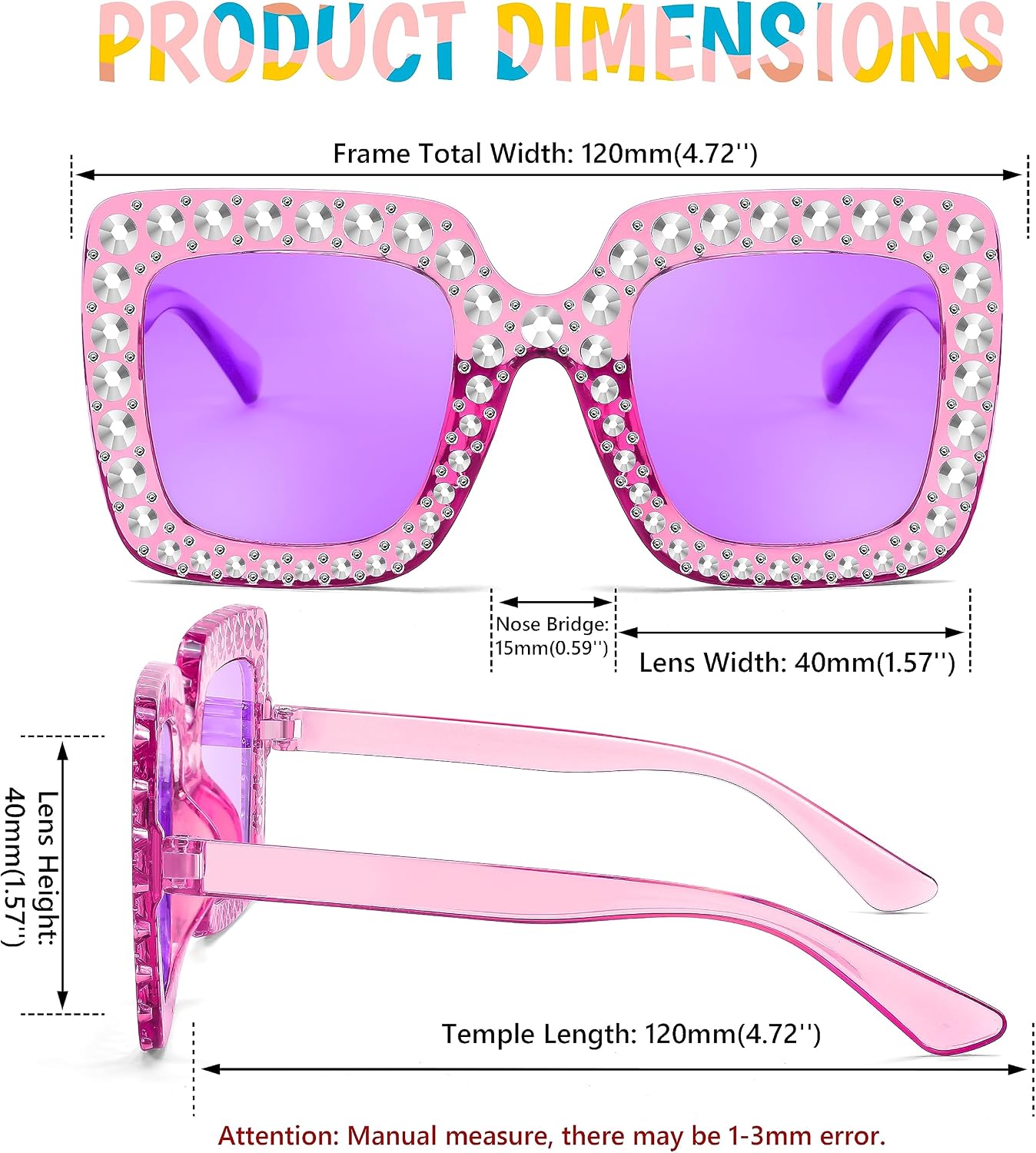 商品图片 14 | B0CFHLB4YT | FEISEDY Kids Sunglasses for Girls Oversized Square Sparkling Party Sun Glasses Lightweight Fashion Shades B0053