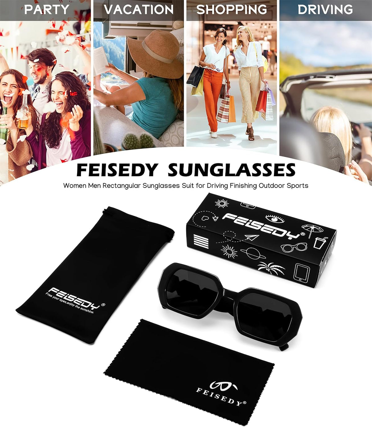 ÉÌƷͼƬ 5 | B0CNPQGQRW | FEISEDY Retro Rectangle Sunglasses for Women Men Classic Square Rhinestone Frame Sun Glasses Polygon Designer UV400 B0047
